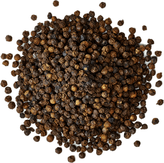 A photo of a small pile of black peppercorns.